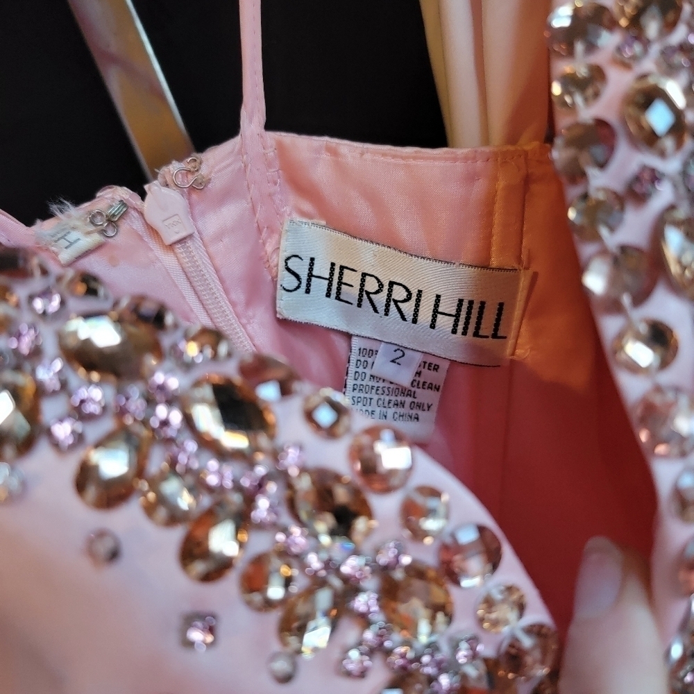 Sherri Hill Pink Princess Crystal Chiffon Gown Prom Evening 2 Pageant Sweetheart - Picture 9 of 9